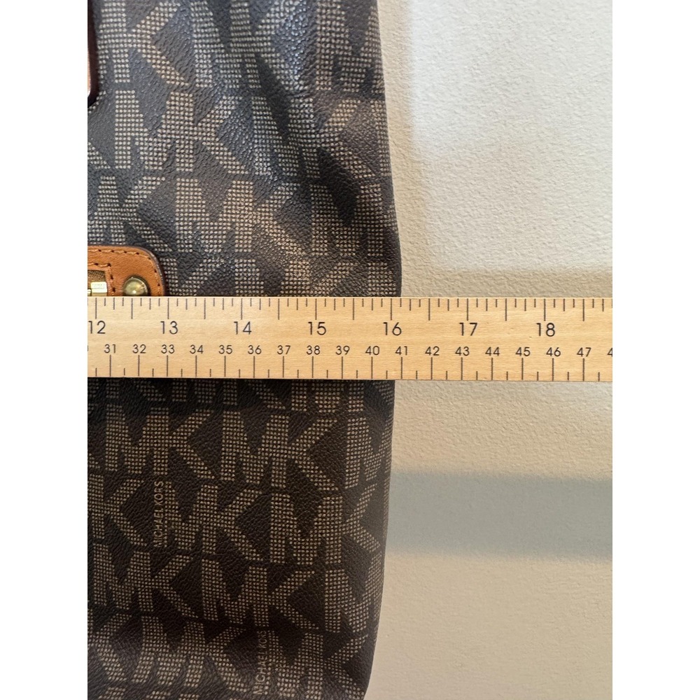 Michael Kors Tote Bag Womens Large Brown PVC Leather Shoulder Zip MK Logo Pocket - Picture 3 of 11